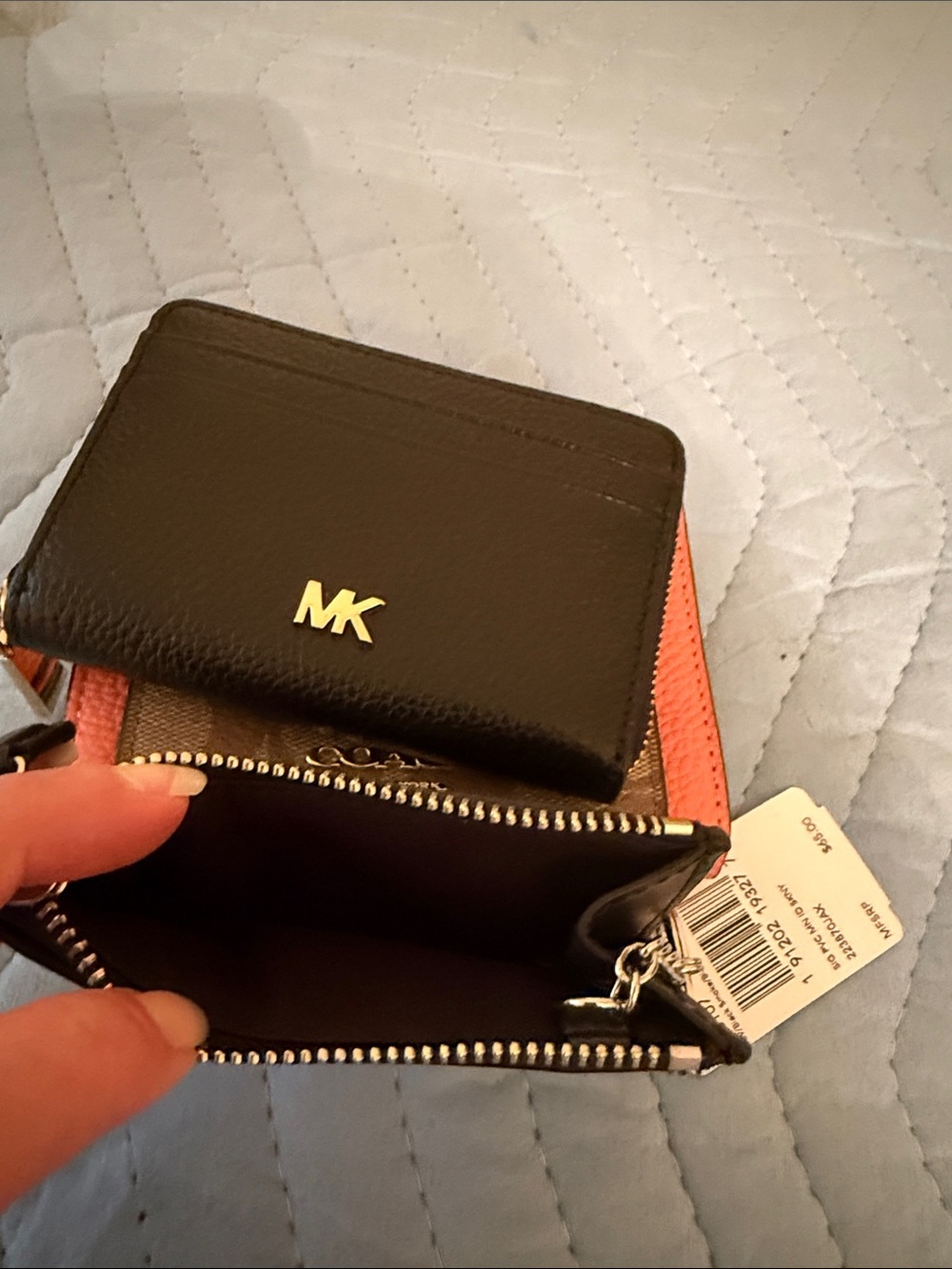 *Bundle* Coach Women's Signature Canvas Card Wallet in Brown & Coral, MK Black - Picture 10 of 13